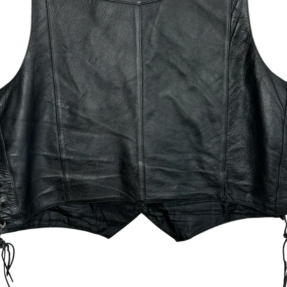 Vintage Leather Motorcycle Vest Mens 56 Biker Western Side Lace Up Snaps Rocker